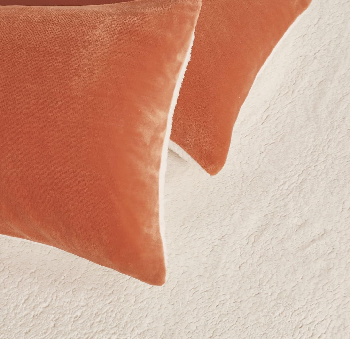 Teddy Sherpa Twin-Pack European Pillowcases - Soft Reversible Velvet & Sherpa Cushion Covers - Machine Washable with Zipper Closure - 65x65cm - Terracotta