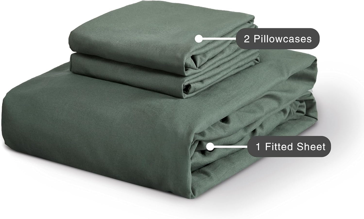 100% Vintage Washed Microfibre Fitted Sheet Set – Ultra Soft & Lightweight All-Season Fitted Sheet with 1 Pillowcase (Khaki Green, King Single Size)