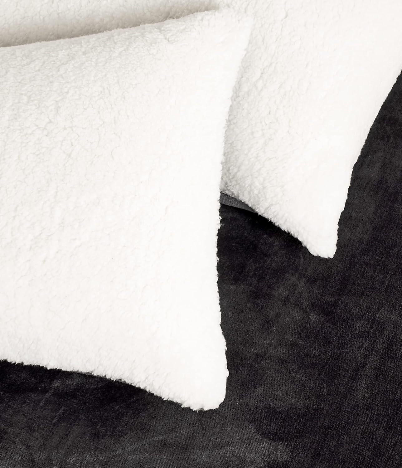 Teddy Sherpa Twin-Pack Standard Pillowcases - Soft Reversible Velvet & Sherpa Cushion Covers - Machine Washable with Zipper Closure - 48x73cm - Charcoal