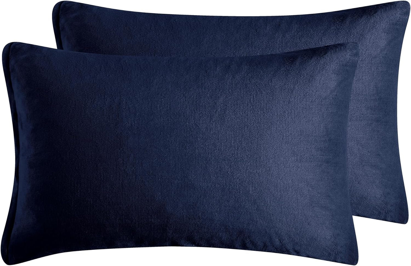 Teddy Sherpa Twin-Pack Standard Pillowcases - Soft Reversible Velvet & Sherpa Cushion Covers - Machine Washable with Zipper Closure - 48x73cm - Navy Blue