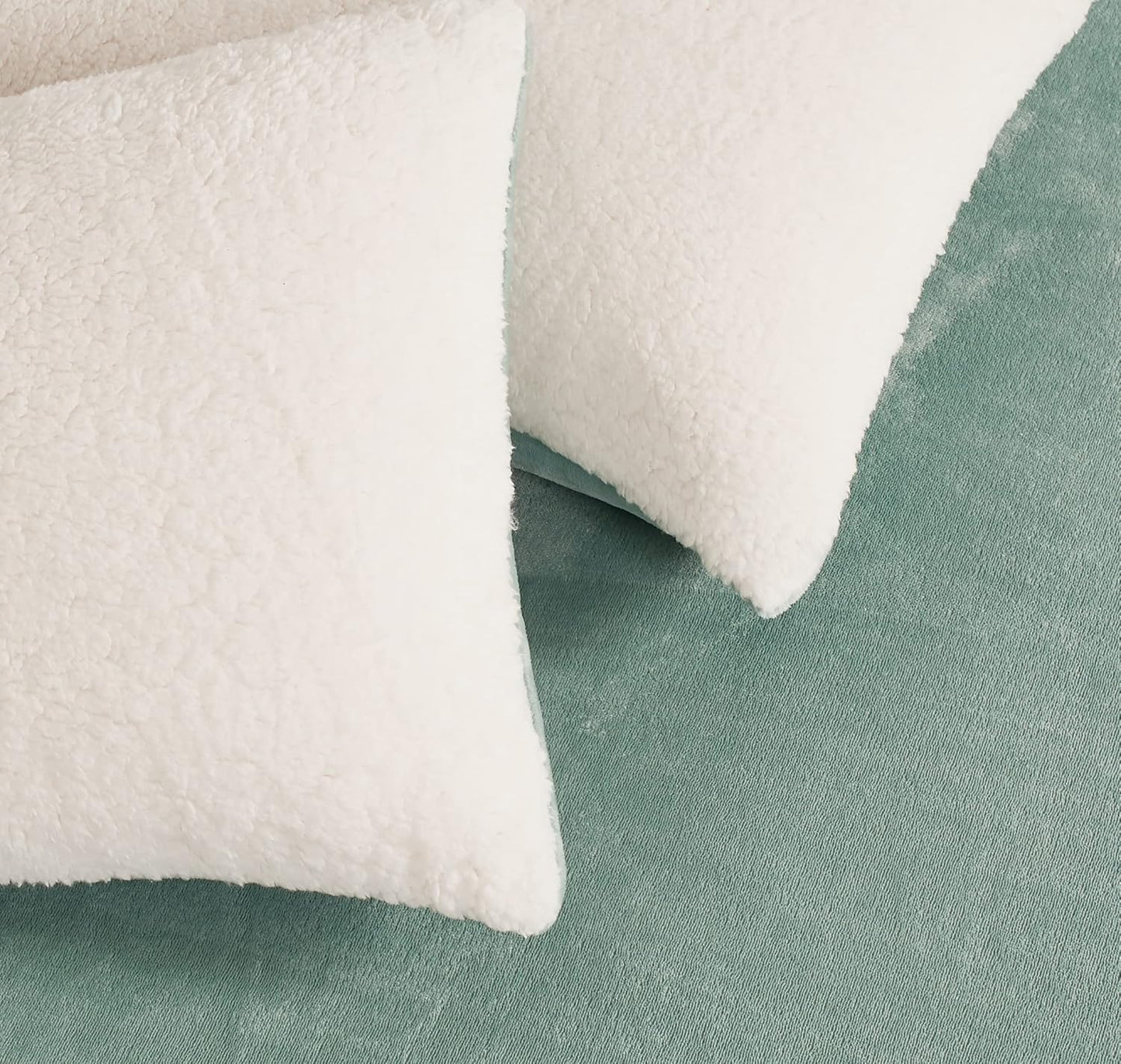 Teddy Sherpa Twin-Pack Standard Pillowcases - Soft Reversible Velvet & Sherpa Cushion Covers - Machine Washable with Zipper Closure - 48x73cm - Sage Green