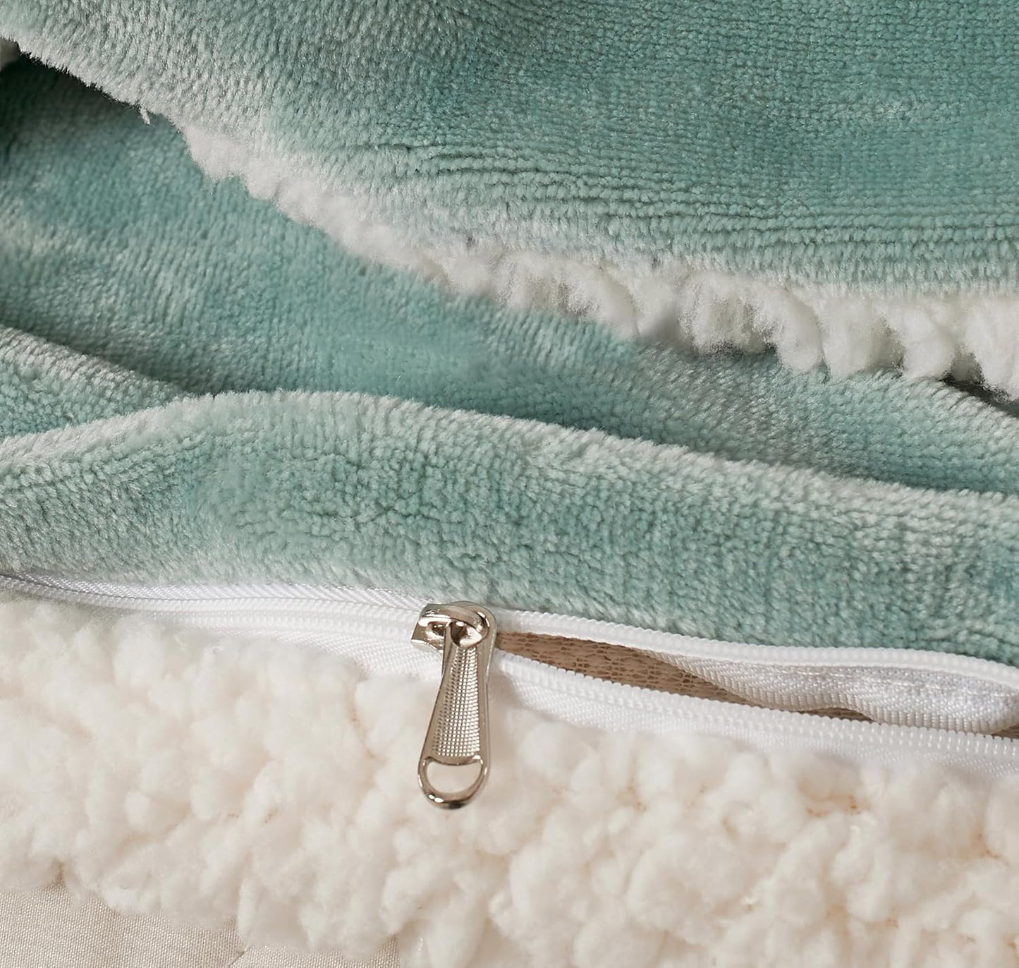 Teddy Sherpa Twin-Pack Standard Pillowcases - Soft Reversible Velvet & Sherpa Cushion Covers - Machine Washable with Zipper Closure - 48x73cm - Sage Green