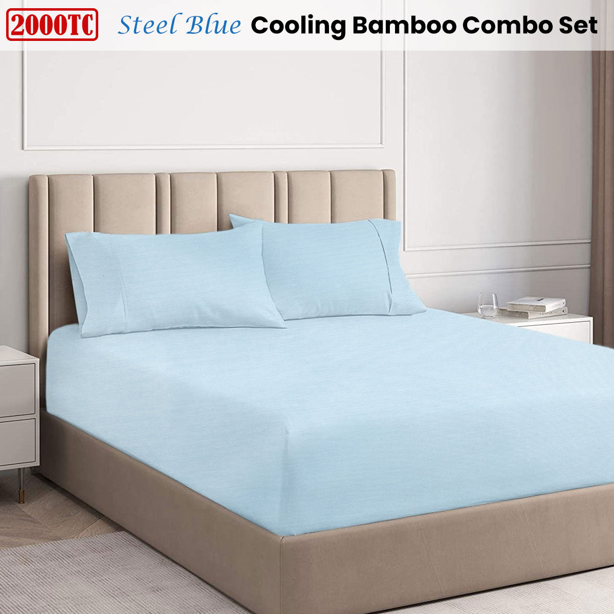 Ramesses Steel Blue 2000TC Cooling Bamboo Combo Set Single