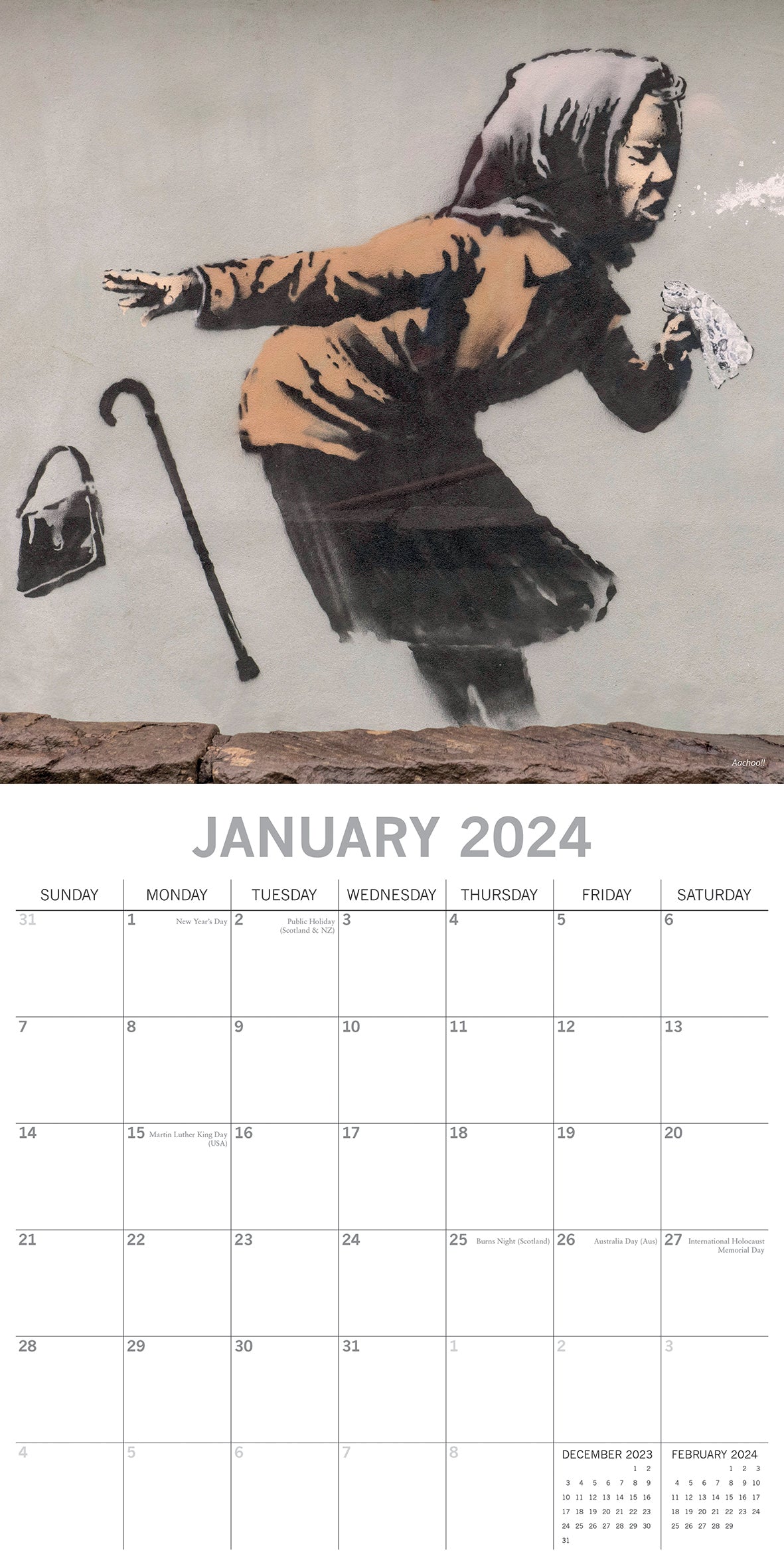 Banksy - 2024 Square Wall Calendar 16 Month Arts Planner Christmas New Year Gift