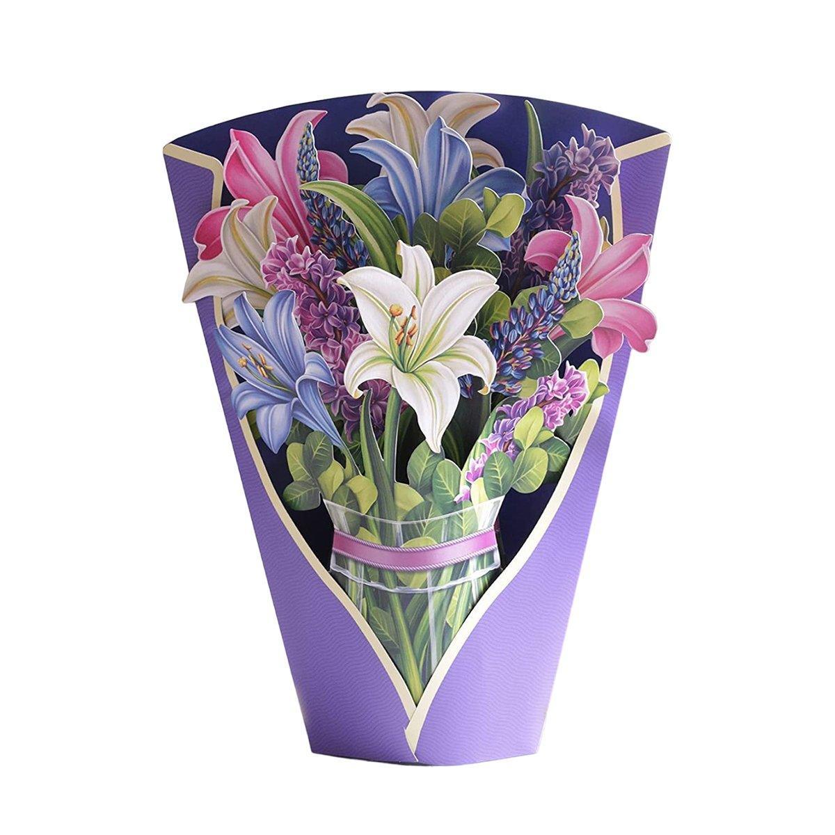 New Style 3D Pop Up Cards Paper Flower Bouquet Greeting Card for All Occasions - Greenish Lily Flower