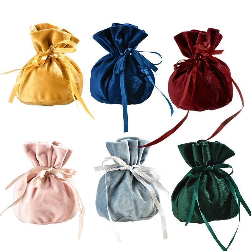 6PCS Velvet Cloth Drawstring Bags Gift Bag Jewelry Ring Pouch Earring Favor - Mixed Colour-6PCS