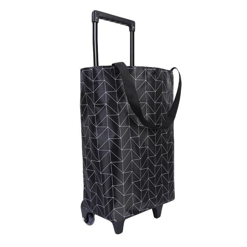 Lightweight Folding Shopping Cart Trolley with Wheels Retractable Tote Bag - Black-Small