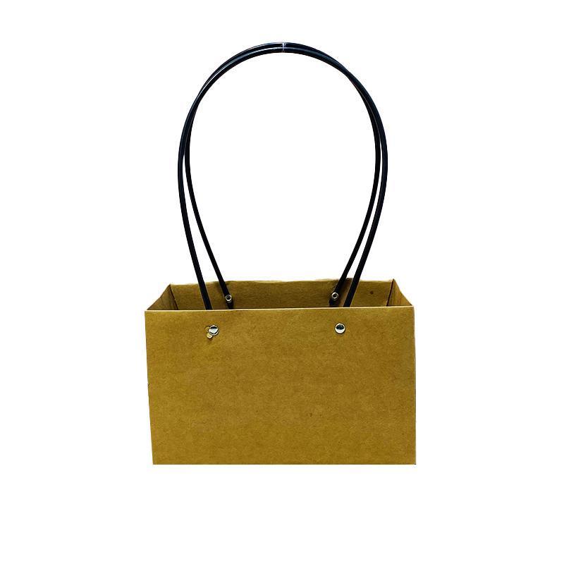 25x Kraft Paper Bag Flowers Waterproof Bouquet Basket Gift Box With Handle - 25PCS-Sq Small