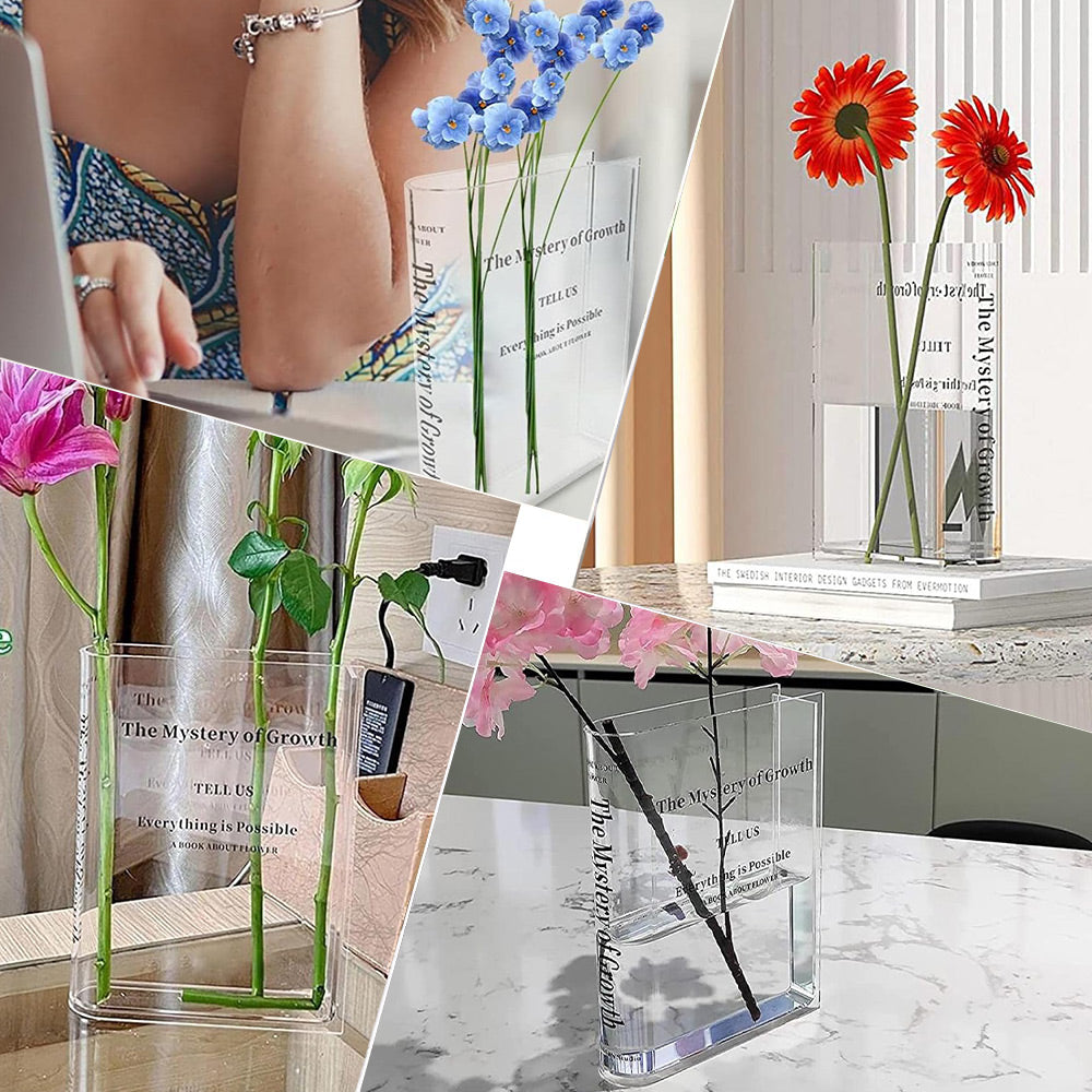 Transparent Book Vase Flower Holder Acrylic Decorative Table Display Stand