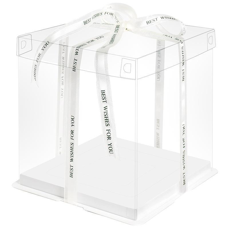 20 PCS Clear Treat Box Box Portable Cake Display Transparent Birthday Cake - 4 INCH(without ribbon)-Double