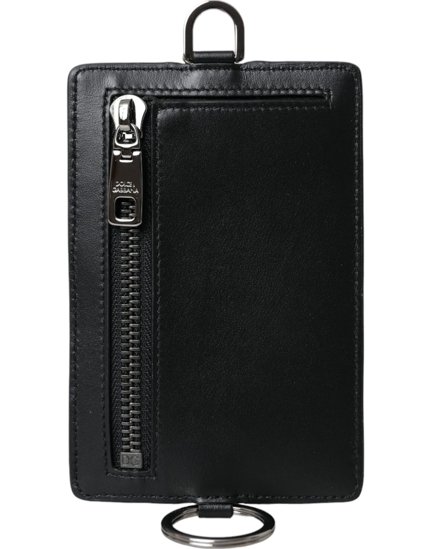 Dolce & Gabbana Men's Black Calf Leather Lanyard Logo Card Holder Wallet - One Size