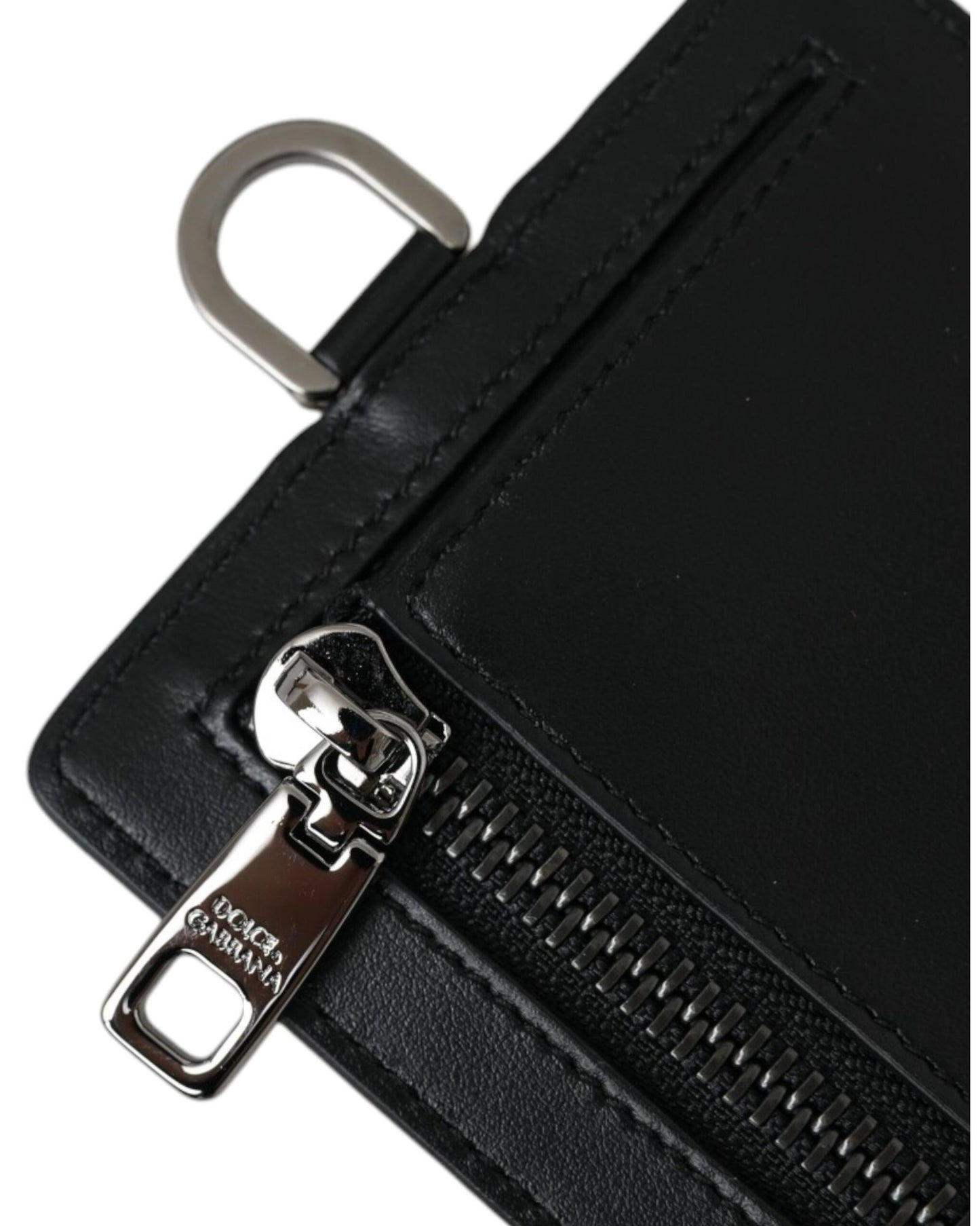 Dolce & Gabbana Men's Black Calf Leather Lanyard Logo Card Holder Wallet - One Size