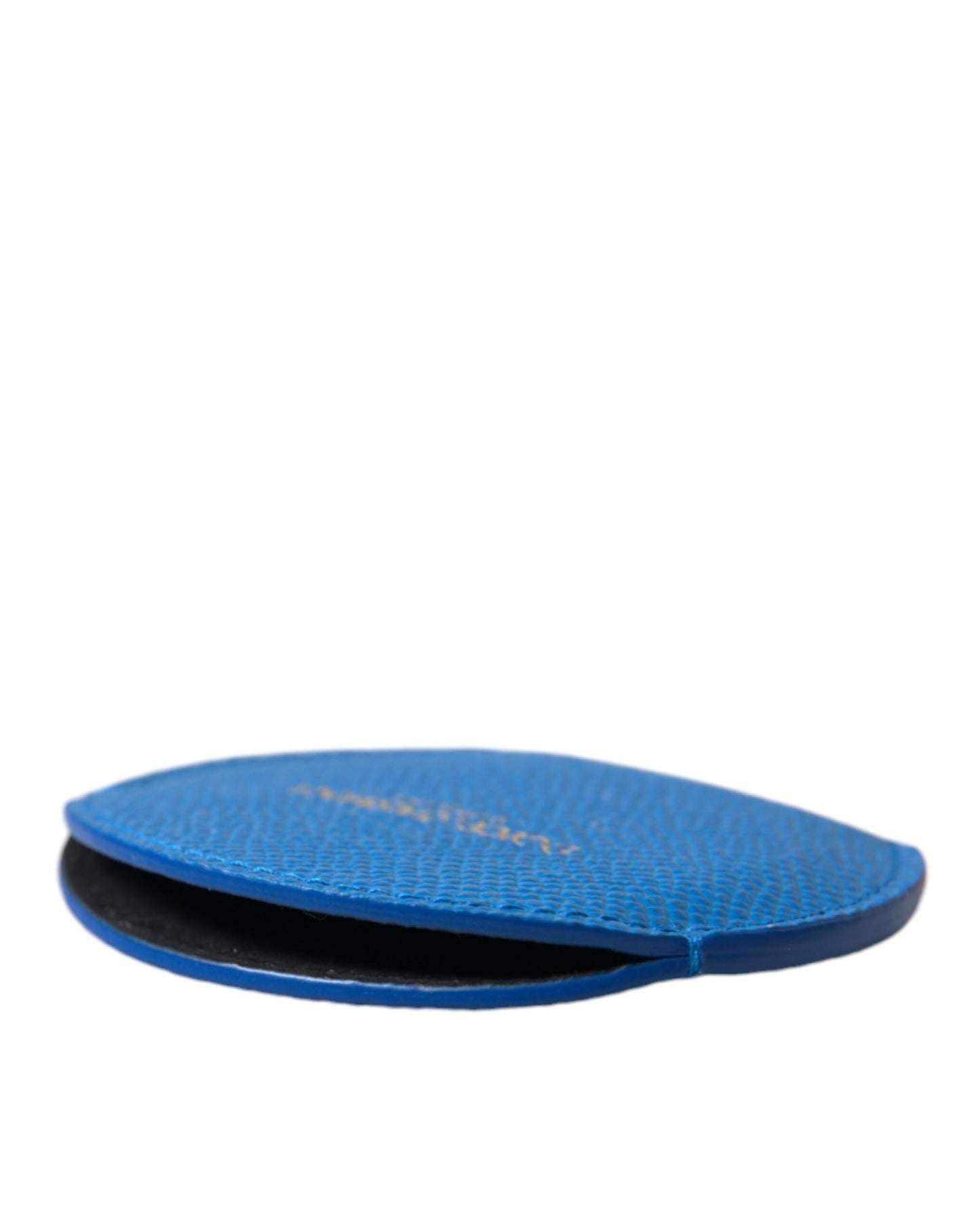 Dolce & Gabbana Women's Blue Calfskin Leather Round Logo Hand Mirror Holder - One Size