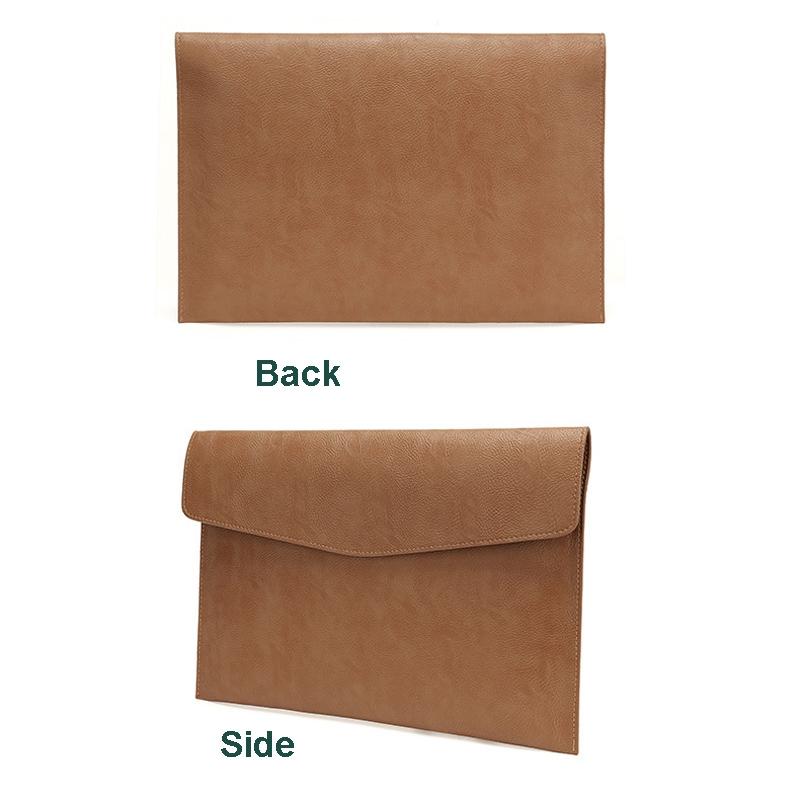 14 Inch Litchi Pattern Laptop Sleeve - Light Brown Pu Leather