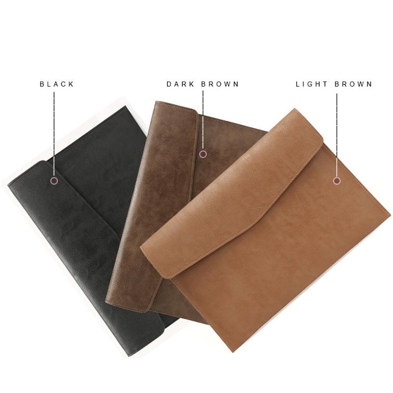 13.3 Inch Litchi Pattern Leather Laptop Sleeve - Dark Brown