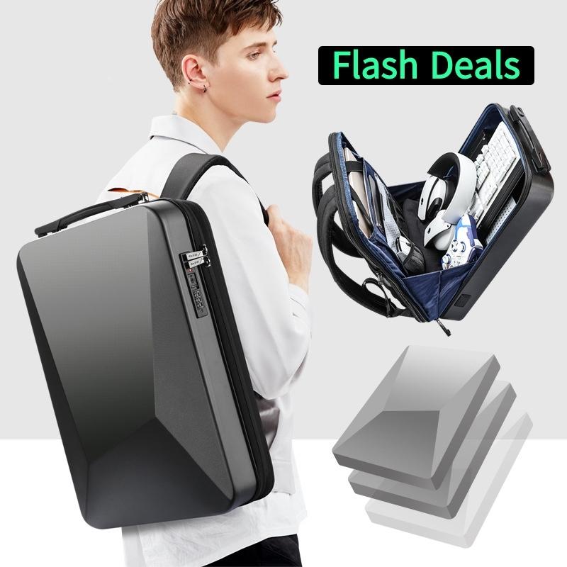 Waterproof Expandable Backpack with Usb Charging and Password Lock - Silver