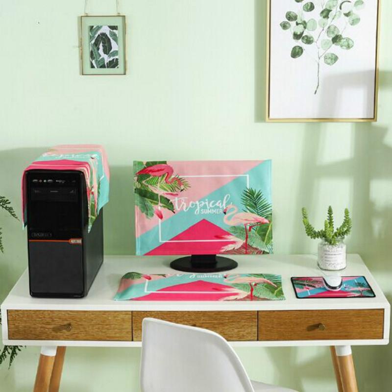 Universal 3-in-1 Desktop Pc Dust Cover - Fits 17-19 Inch - Flamingo