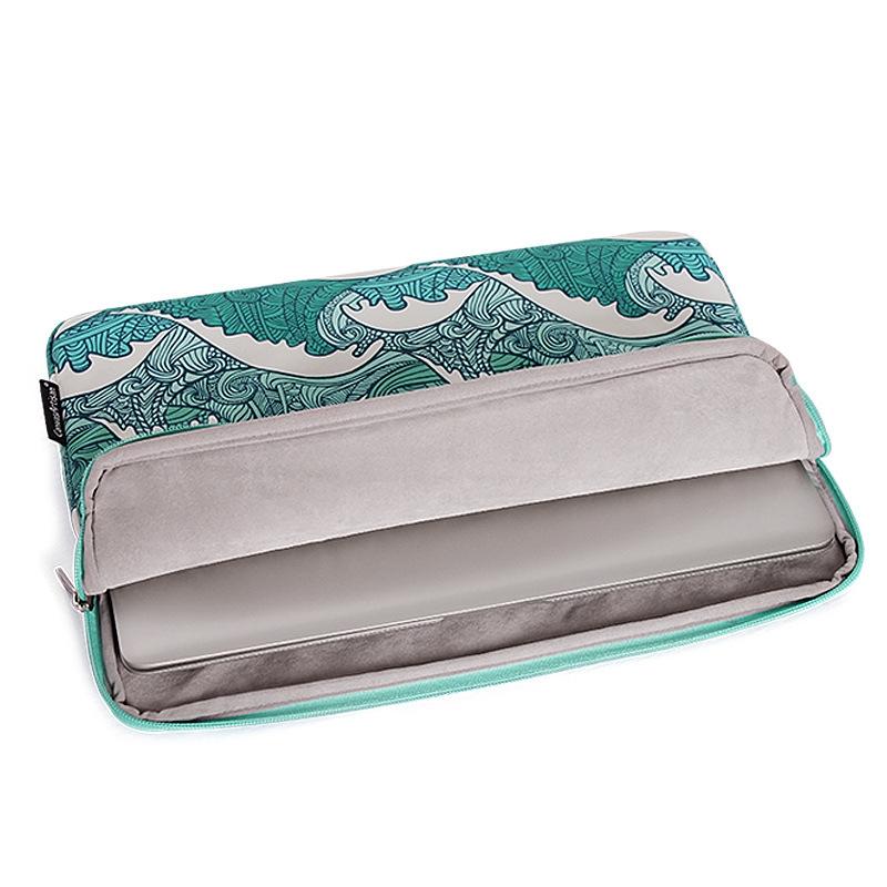 Green Wave 13 Laptop Sleeve in Pu Leather Print