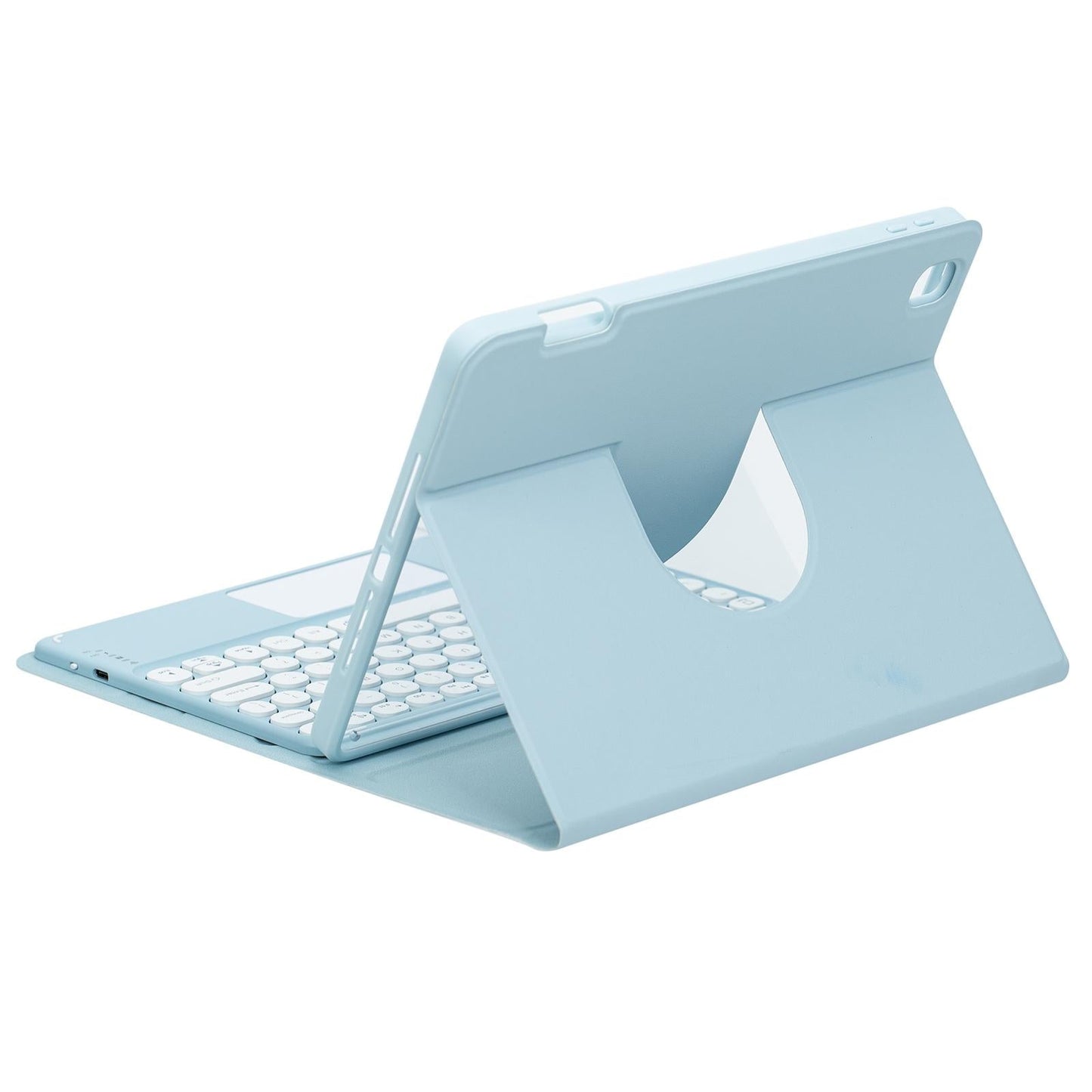 360 Degree Rotatable Bluetooth Keyboard Leather Case - Square Button - Mist Blue - For Ipad 10.2 2021 / Air 2019