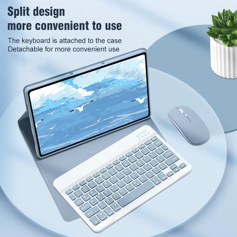 360 Degree Rotatable Bluetooth Keyboard Leather Case - Square Button - Mist Blue - For Ipad 10.2 2021 / Air 2019