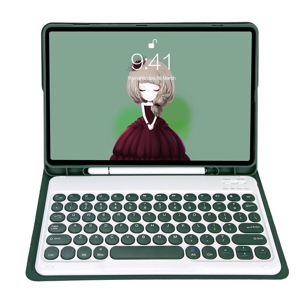 Detachable Bluetooth Keyboard Leather Case For Ipad Air 4 / 5 - Candy Colour Skin Texture - 10.9 Inch - Dark Green