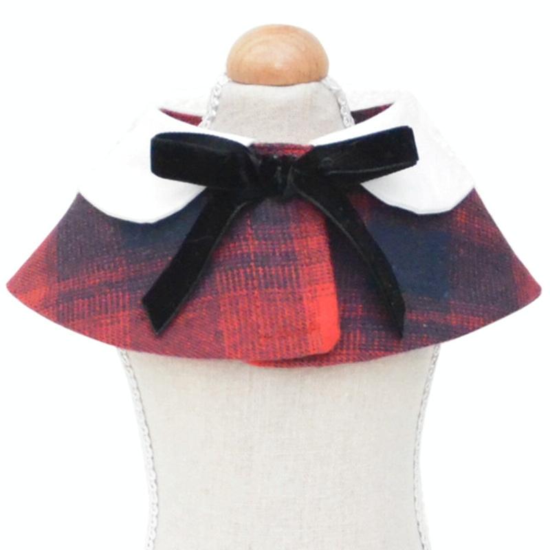 Dog Shawl Small Cloak Pet Bow Ttie Saliva Towel Pet Accessories - Size L - Navy Blue Grid