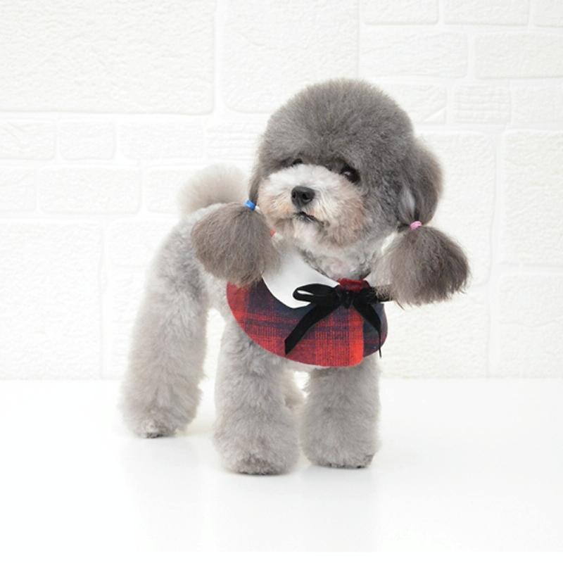 Dog Shawl Small Cloak Pet Bow Ttie Saliva Towel Pet Accessories - Size L - Navy Blue Grid