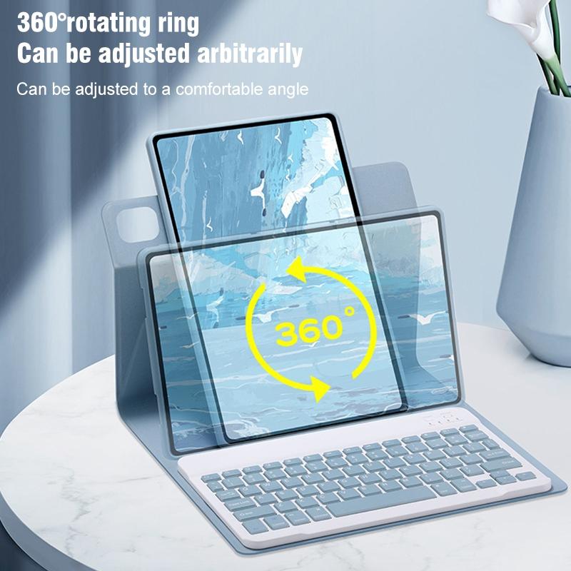 360 Degree Rotatable Bluetooth Keyboard Leather Case - Square Button - Sky Blue - For Ipad 10.2 2021 / Air 2019