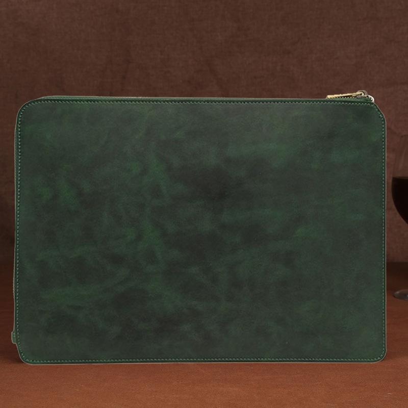 Leather Laptop Tablet Bag with Zipper for Macbook Samsung Sony Dell Alienware Chuwi Asus Hp - Dark Green