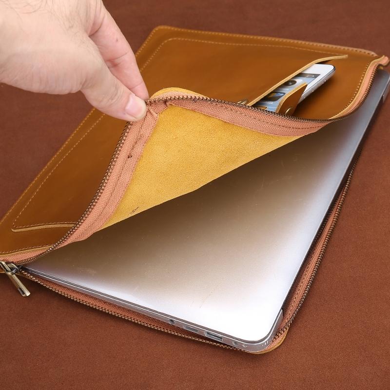 Leather Laptop Tablet Bag with Zipper for Macbook Samsung Sony Dell Alienware Chuwi Asus Hp - Dark Green