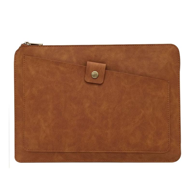 Leather Laptop Tablet Bag with Zipper for Macbook Samsung Sony Dell Alienware Chuwi Asus Hp - Dark Green