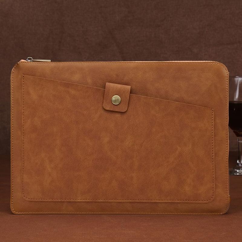 Leather Laptop Tablet Bag with Zipper for Macbook Samsung Sony Dell Alienware Chuwi Asus Hp - Dark Green
