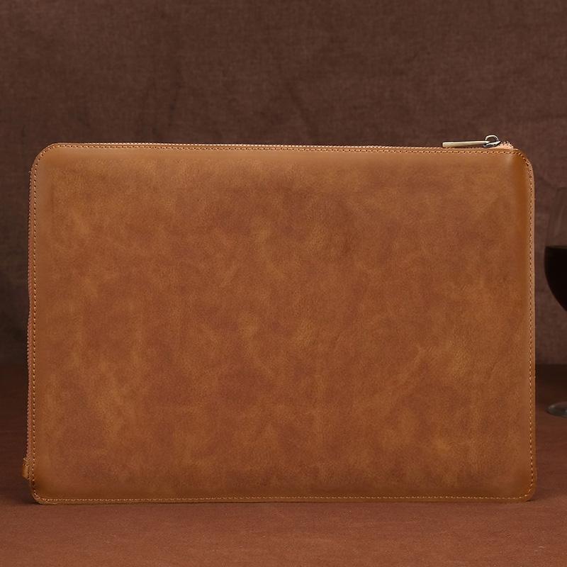 Leather Laptop Tablet Bag with Zipper for Macbook Samsung Sony Dell Alienware Chuwi Asus Hp - Dark Green