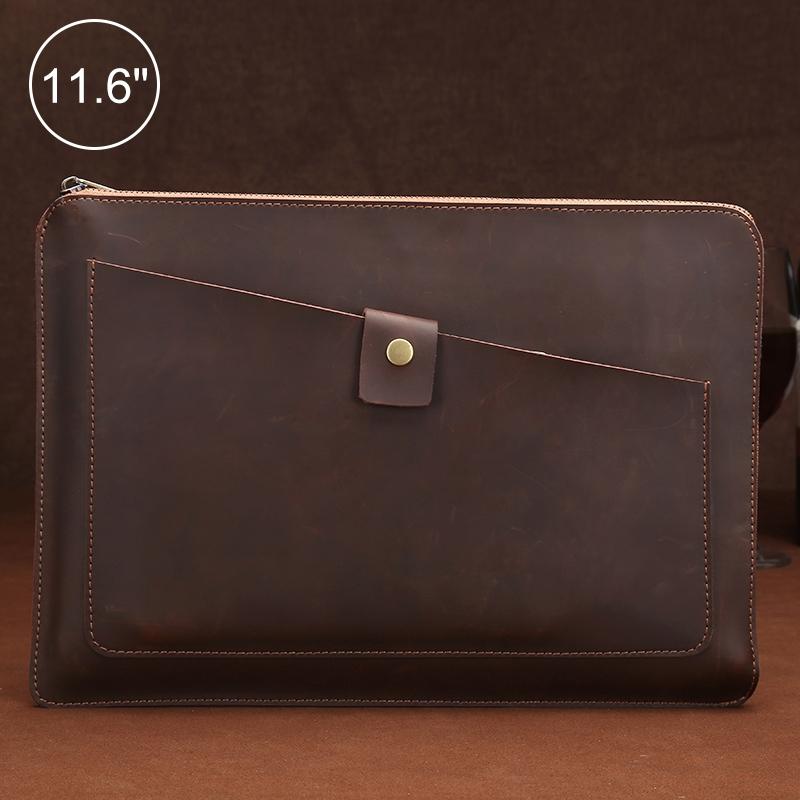 Leather Laptop Tablet Bag with Zipper for Macbook Samsung Sony Dell Alienware Chuwi Asus Hp - Dark Green