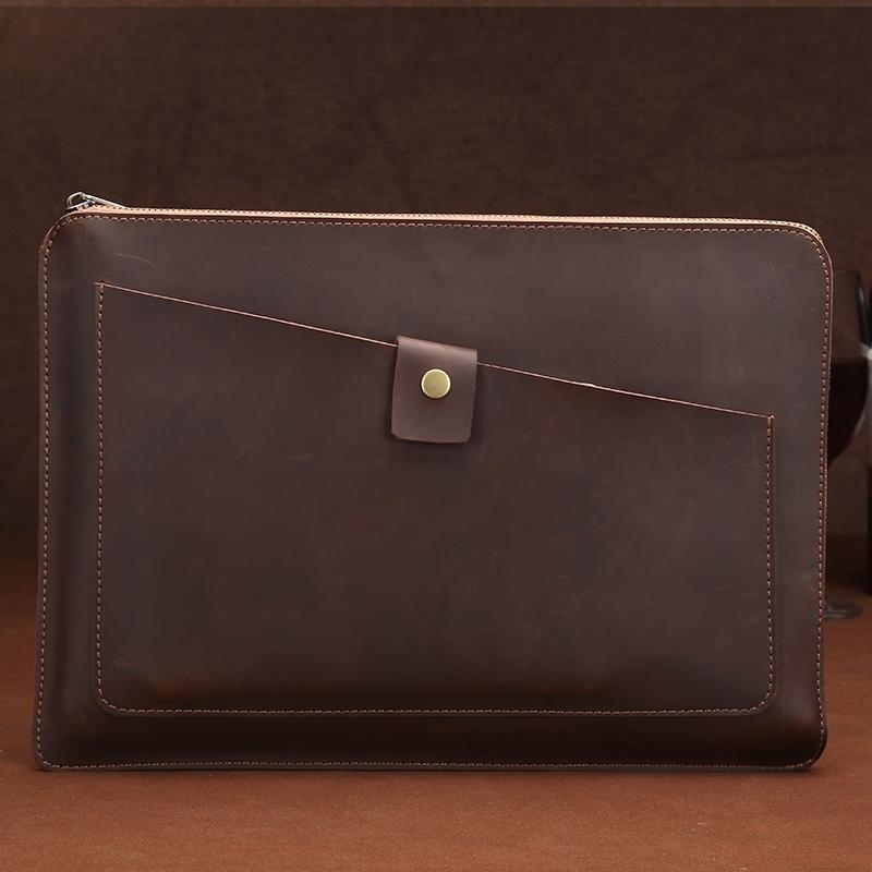 Leather Laptop Tablet Bag with Zipper for Macbook Samsung Sony Dell Alienware Chuwi Asus Hp - Dark Green