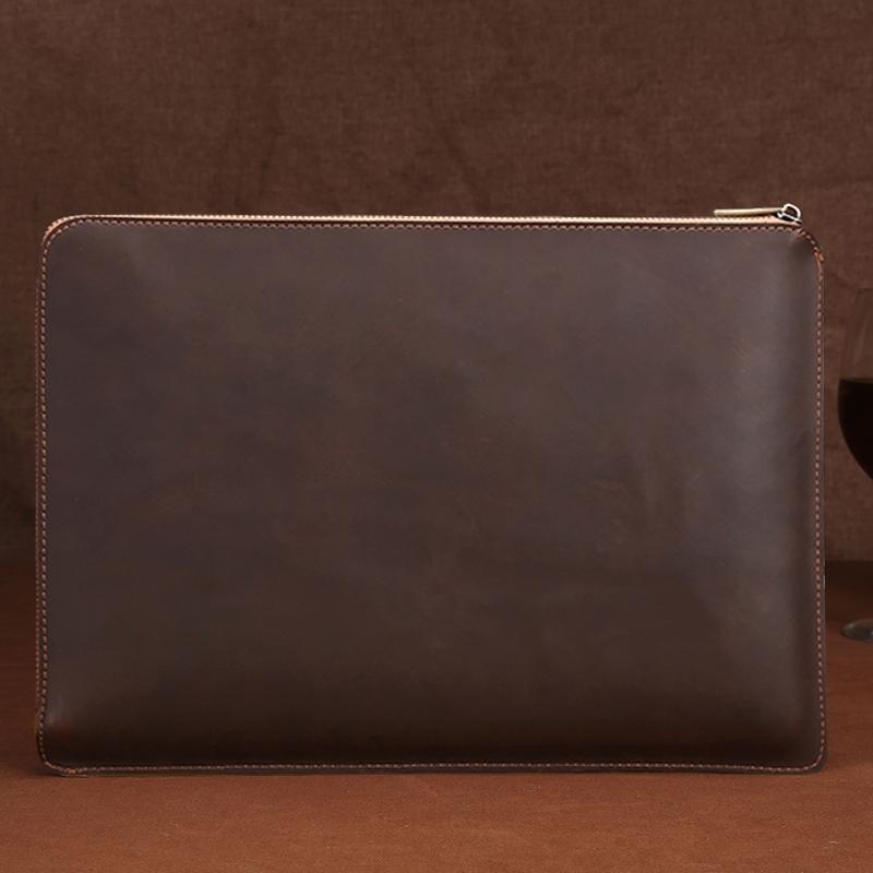 Leather Laptop Tablet Bag with Zipper for Macbook Samsung Sony Dell Alienware Chuwi Asus Hp - Dark Green