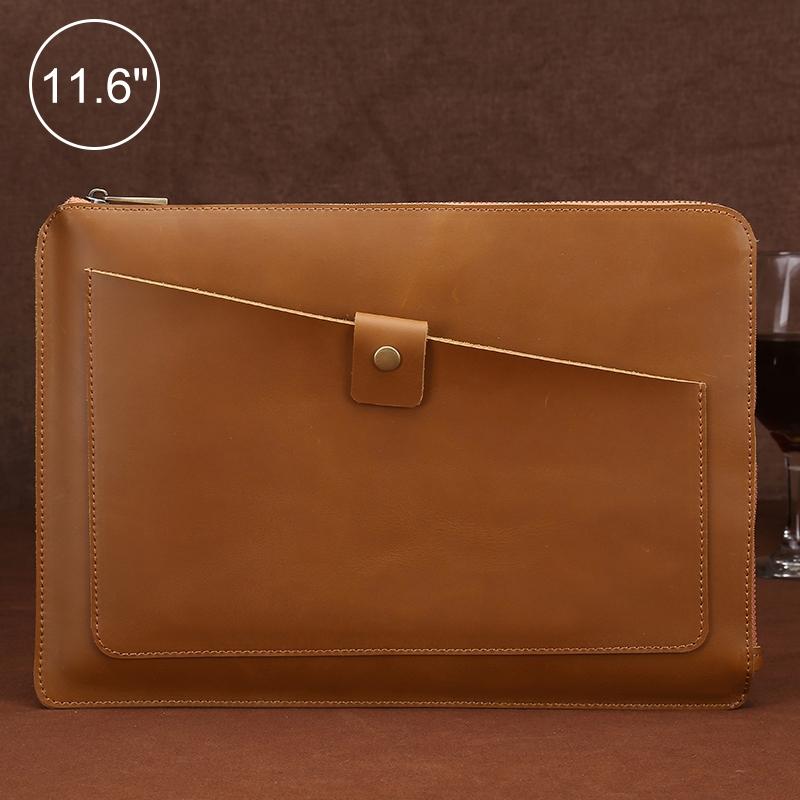 Leather Laptop Tablet Bag with Zipper for Macbook Samsung Sony Dell Alienware Chuwi Asus Hp - Dark Green