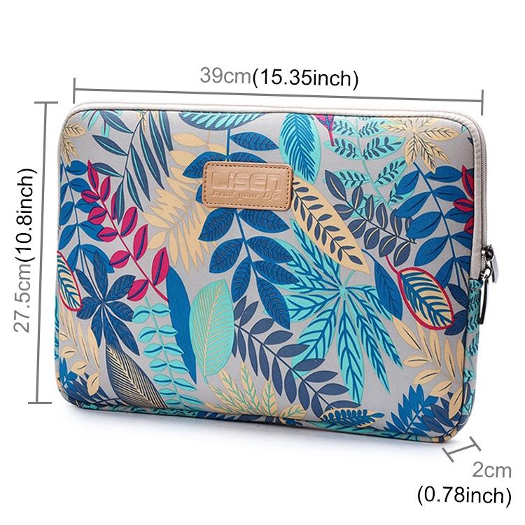 15.6 Inch Laptop Sleeve Case with Zipper for Macbook Samsung Sony Dell Alienware Chuwi Asus Hp - Colourful Leaves Design - Grey