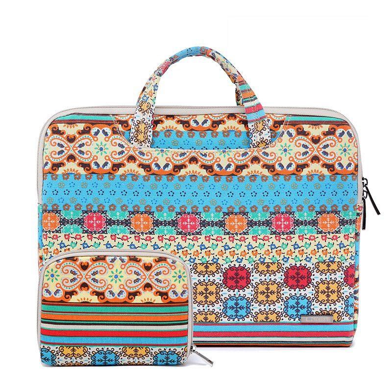 15.6 Inch Simple Business Laptop Bag With Liner - Ls-116 - Canvas Colourful Leaves Blue