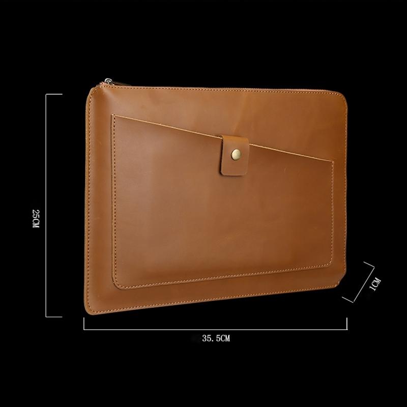 Leather Laptop Tablet Bag with Zipper for Macbook Samsung Sony Dell Alienware Chuwi Asus Hp - Brown