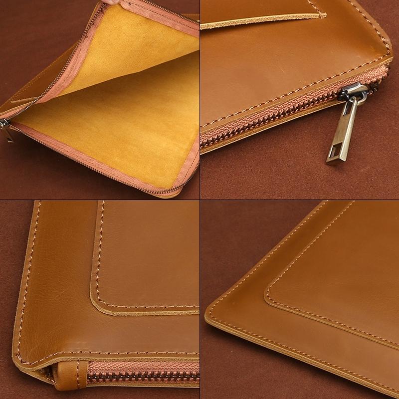 Leather Laptop Tablet Bag with Zipper for Macbook Samsung Sony Dell Alienware Chuwi Asus Hp - Brown