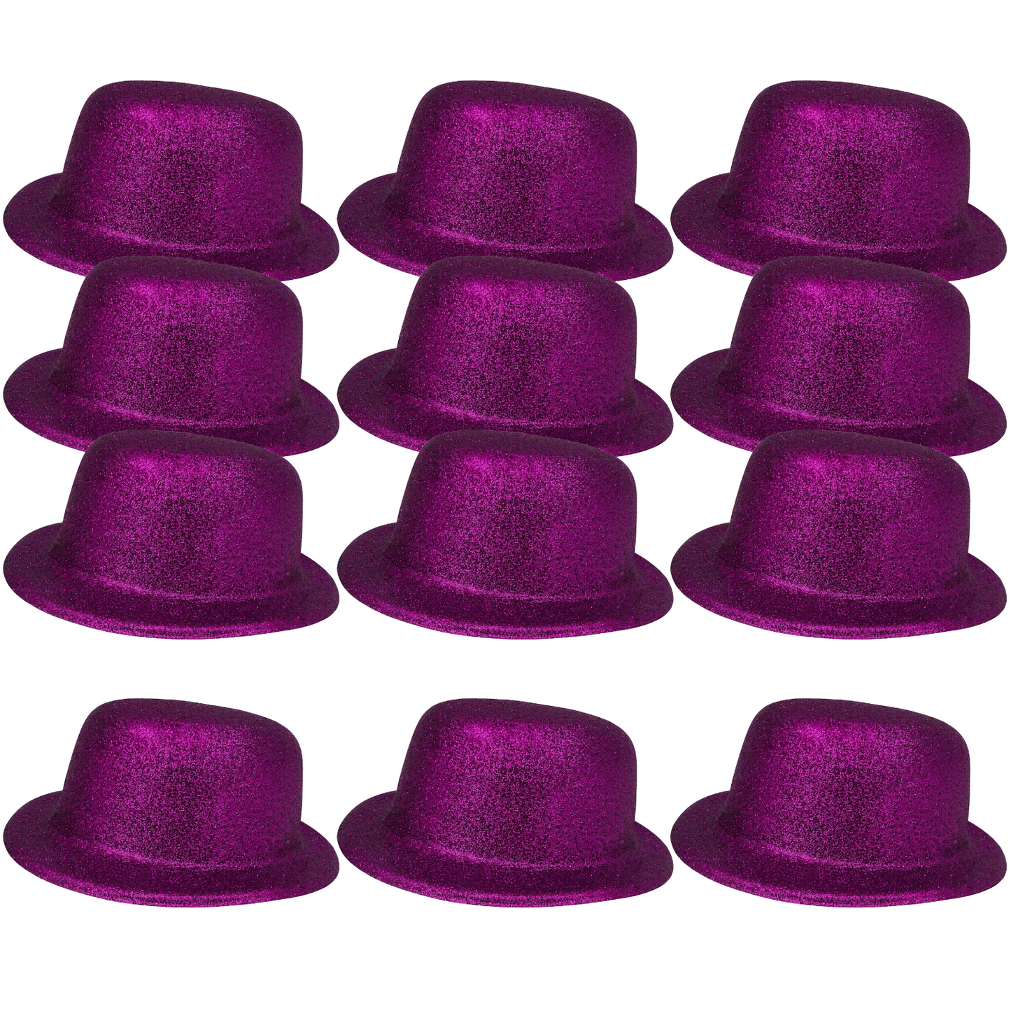 12x GLITTER BOWLER HAT Fancy Party Plastic Costume Cap Fun Dress Up Sparkle BULK - Purple