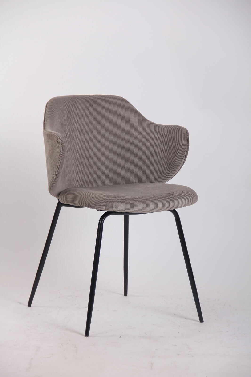 Set of 2 Dining Chairs with Corduroy Cord Fabric in Grey