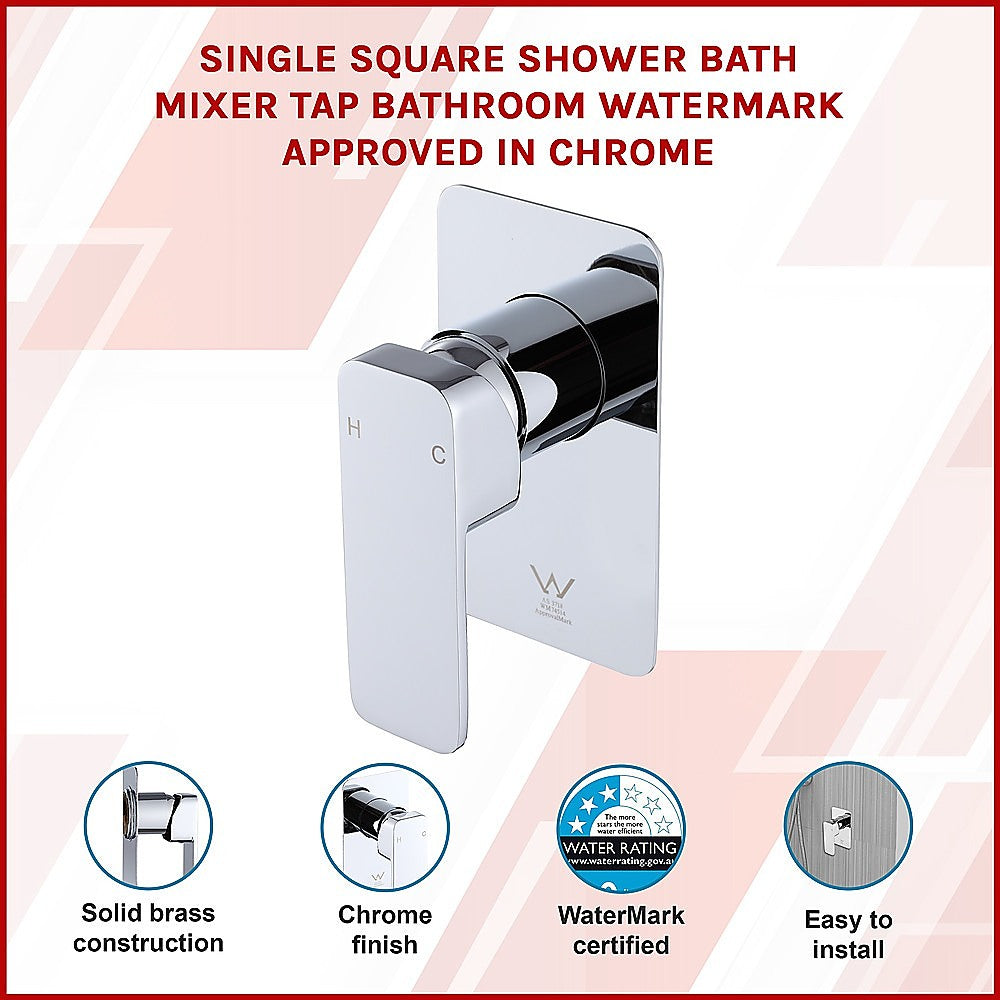 Single Square Shower Bath Mixer Tap Bathroom WATERMARK Approved in Chrome