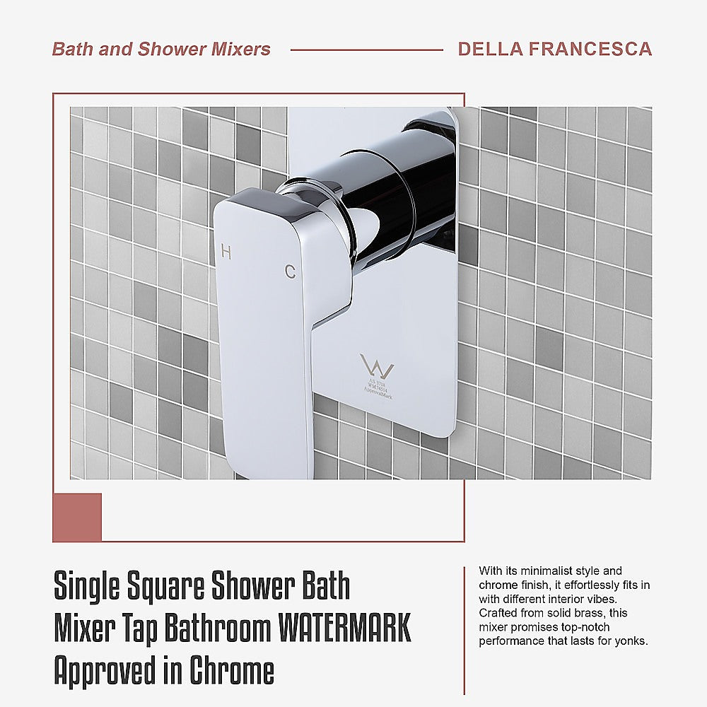 Single Square Shower Bath Mixer Tap Bathroom WATERMARK Approved in Chrome