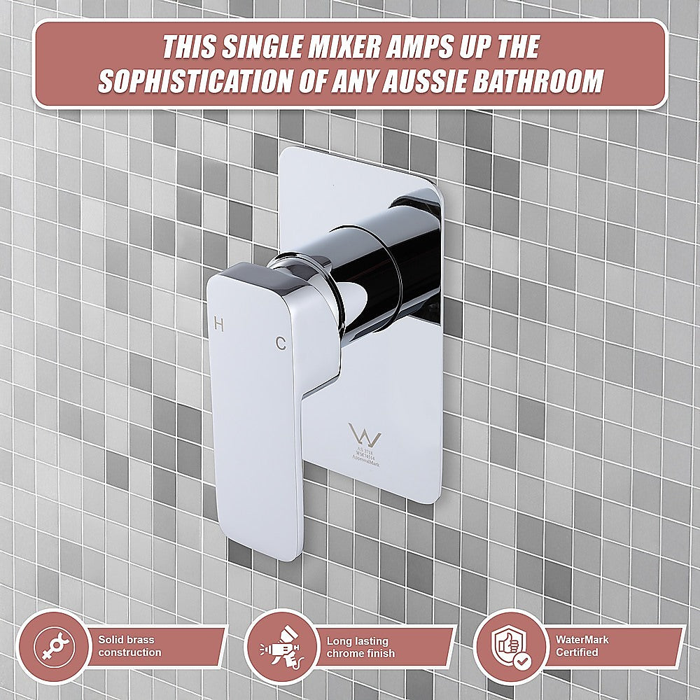 Single Square Shower Bath Mixer Tap Bathroom WATERMARK Approved in Chrome