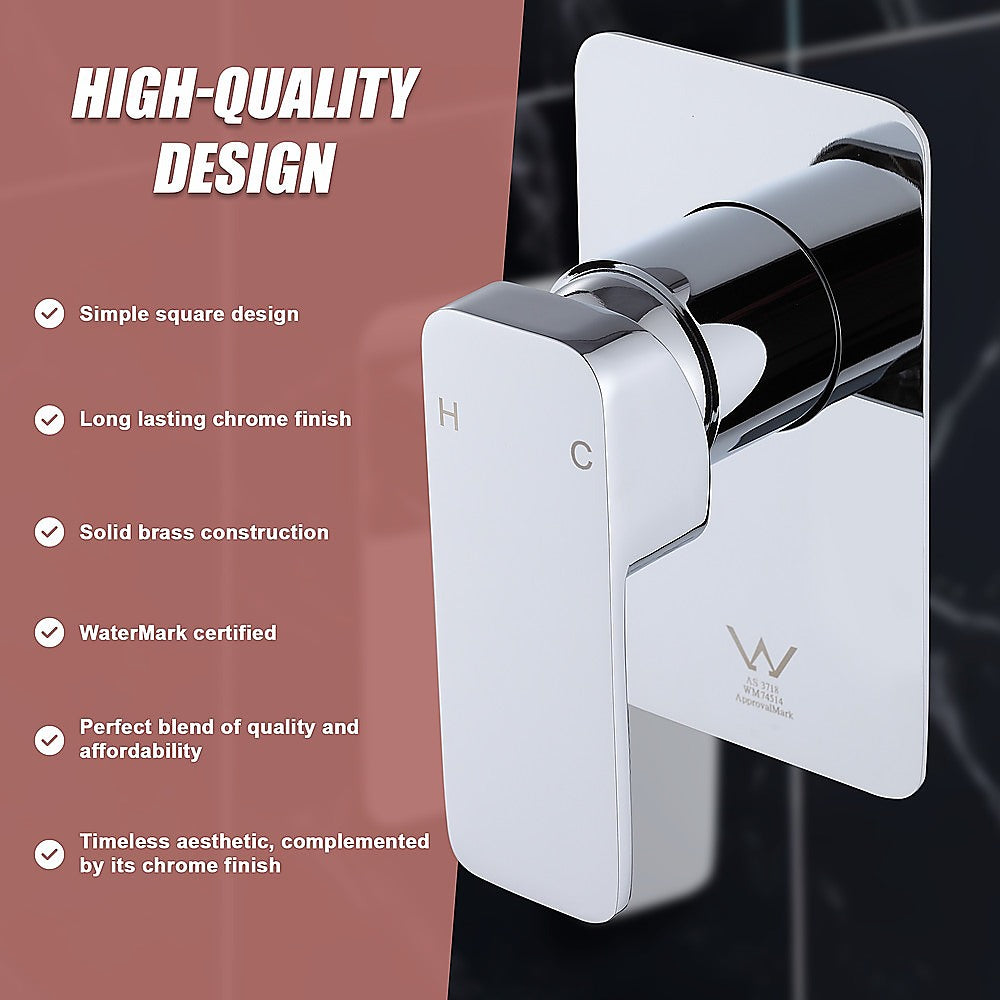 Single Square Shower Bath Mixer Tap Bathroom WATERMARK Approved in Chrome