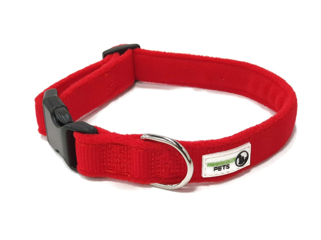 100% Pure Bamboo Fibre w/Fleece Lining Dog Collar Plastic Buckle - Moondidley Pets X-Small Red