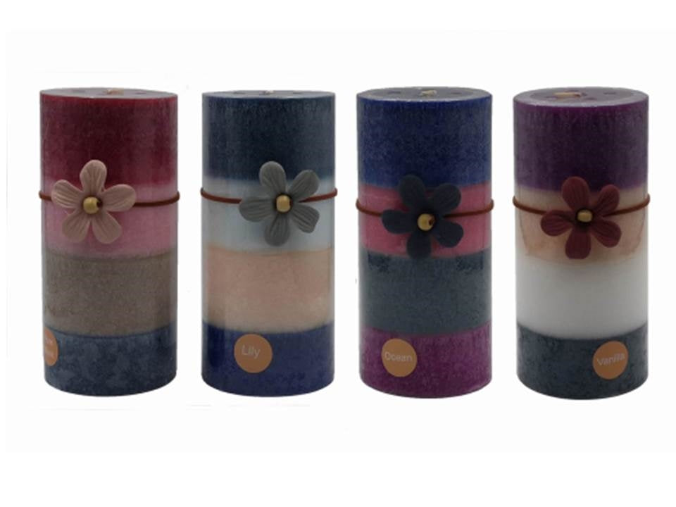 bulk 24 4 Tone Scented Pillar Candle Assort 15cm