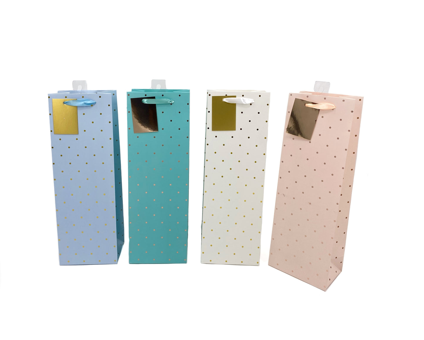 bulk 24 Foil Dot Bottle Gift Bag 4 Assorted 12x36cm